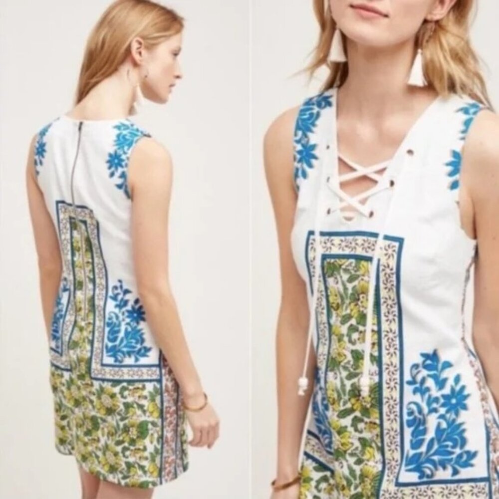 Anthropologie‎ Plenty By Tracy Reese Sleeveless Floral Print Lace-Up Dress S